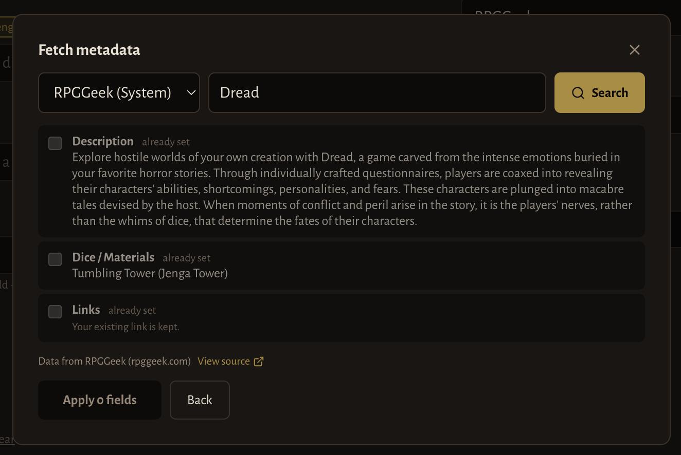 The system for fetching meta data about a game